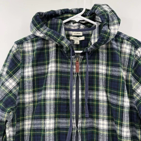LL Bean Women XL Scotch Plaid Flannel Shirt Relaxed Fit Zip Hoodie jacket - Picture 4 of 8